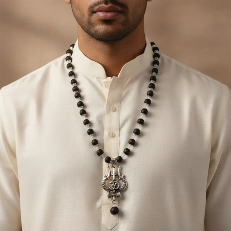 Divine Trishul Damru Karungali Mala with Premium Plating