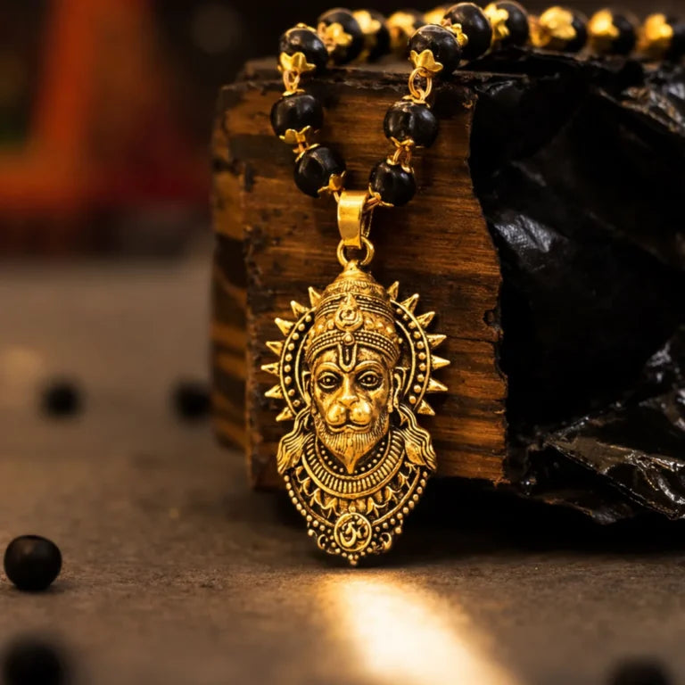 Shree Bajrangbali Karungali Necklace with Premium Gold Plating