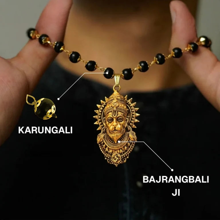 Shree Bajrangbali Karungali Necklace with Premium Gold Plating