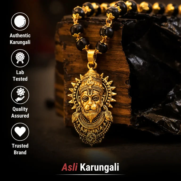 Shree Bajrangbali Karungali Necklace with Premium Gold Plating