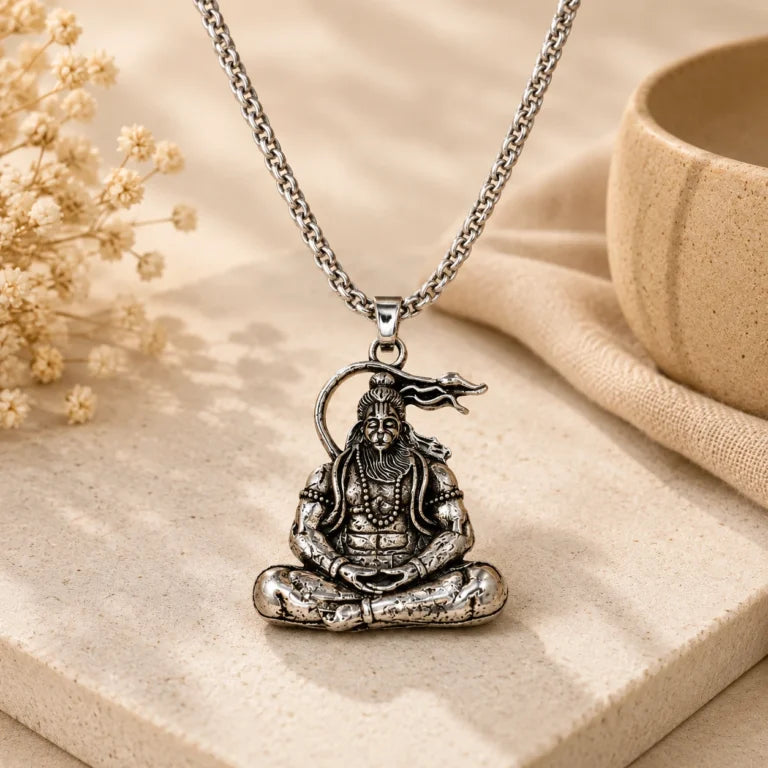 Divine Hanuman Silver Locket with Premium Stainless Chain Gift