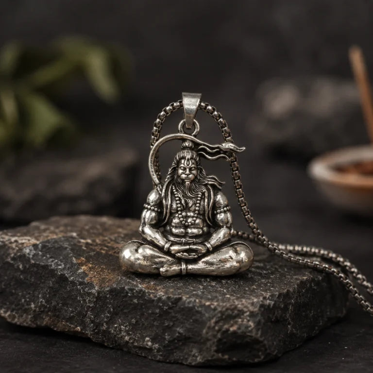 Divine Hanuman Silver Locket with Premium Stainless Chain Gift