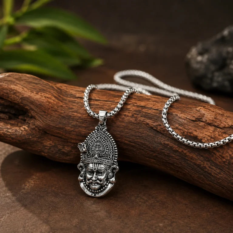 Divine Khatu Shyam Silver Pendant with Elegant Chain Design