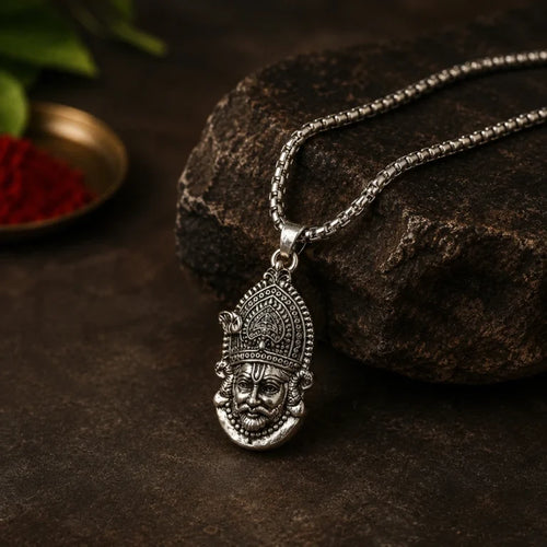 Divine Khatu Shyam Silver Pendant with Elegant Chain Design