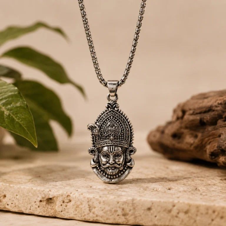 Divine Khatu Shyam Silver Pendant with Elegant Chain Design