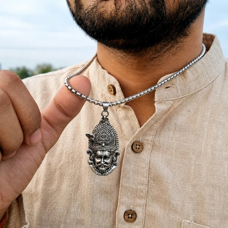 Divine Khatu Shyam Silver Pendant with Elegant Chain Design