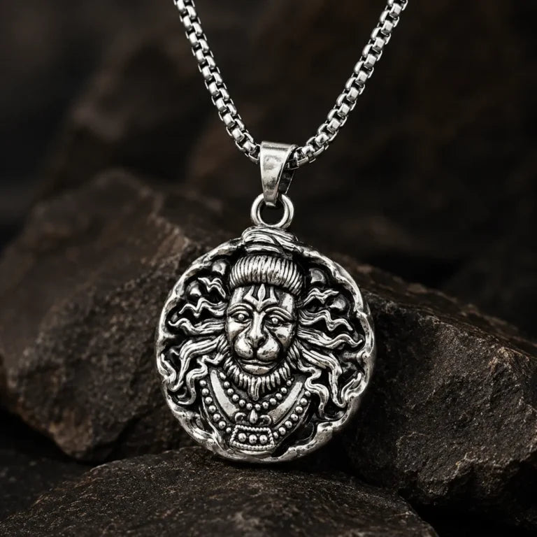 Shree Hanuman Silver Pendant with Premium Silver Finish