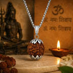 5 Mukhi Rudraksha Shiva Pendant with Premium Silver Finish & Chain