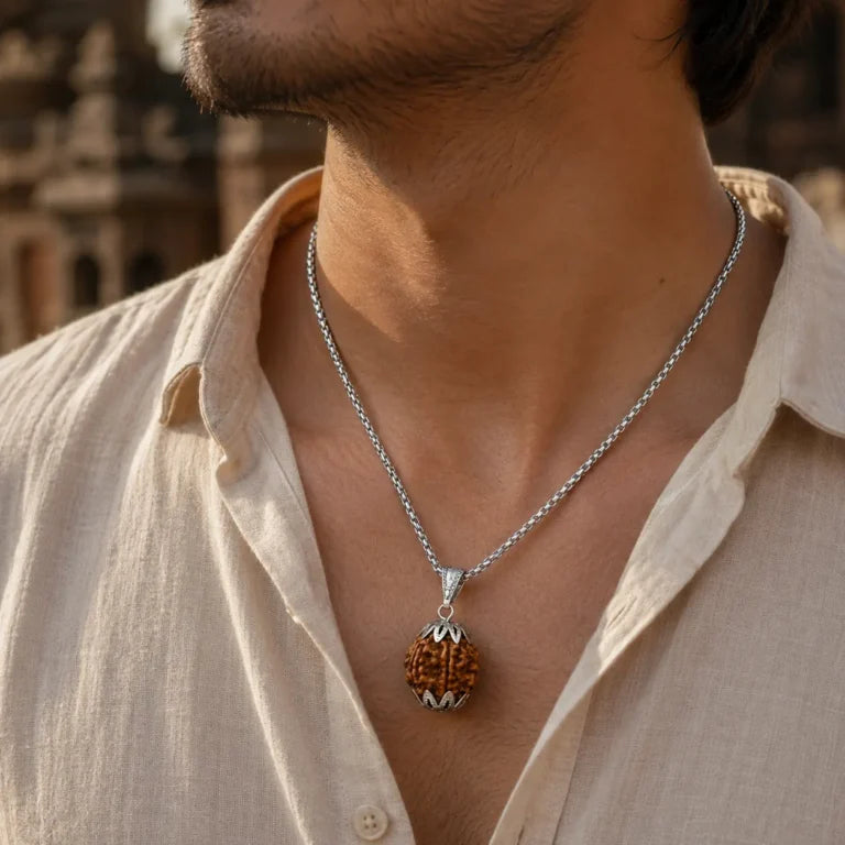5 Mukhi Rudraksha Shiva Pendant with Premium Silver Finish & Chain