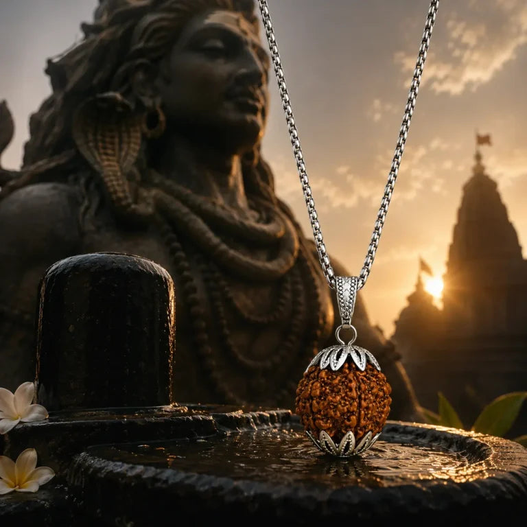 5 Mukhi Rudraksha Shiva Pendant with Premium Silver Finish & Chain