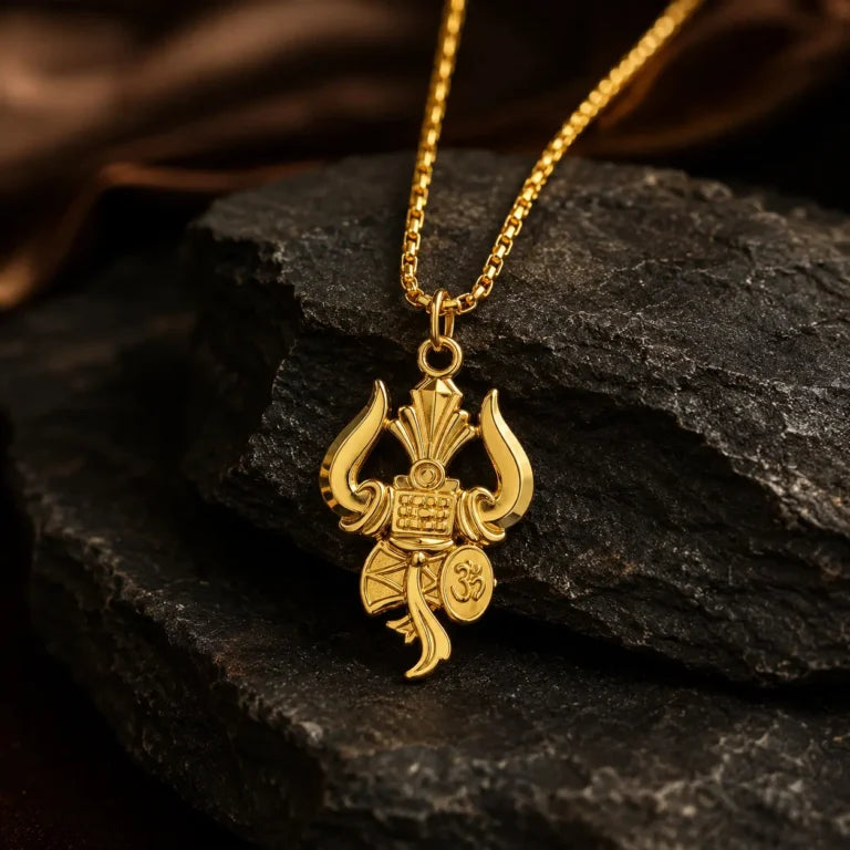 Shree Mahadev Trishul Damru Pendant with Premium Gold Finish