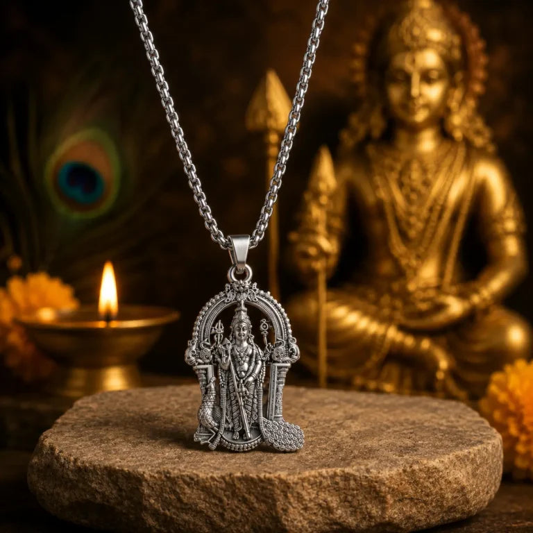 Shree Murugan Silver Pendant with Elegant Chain for Daily