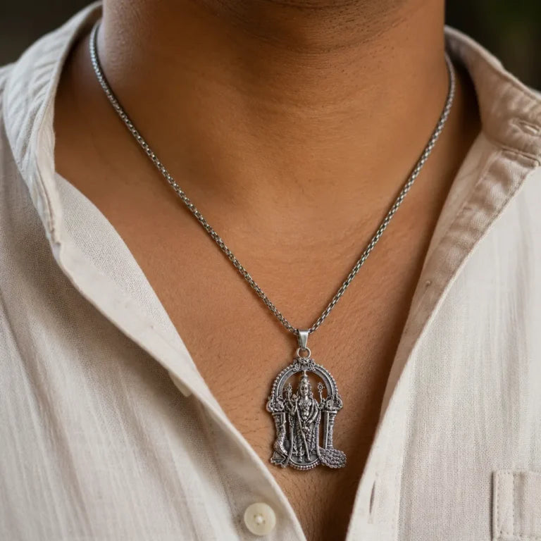 Shree Murugan Silver Pendant with Elegant Chain for Daily