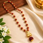 Sacred Rudraksha Damru Mala with Premium Gold Plating Finish