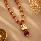 Sacred Rudraksha Damru Mala with Premium Gold Plating Finish
