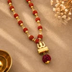 Sacred Rudraksha Damru Mala with Premium Gold Plating Finish