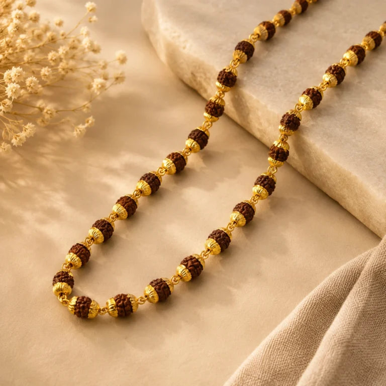 Premium Gold Plated 5 Mukhi Rudraksha Mala with Divine Energy