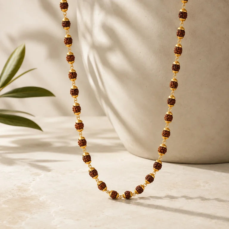Premium Gold Plated 5 Mukhi Rudraksha Mala with Divine Energy