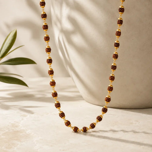 Premium Gold Plated 5 Mukhi Rudraksha Mala with Divine Energy