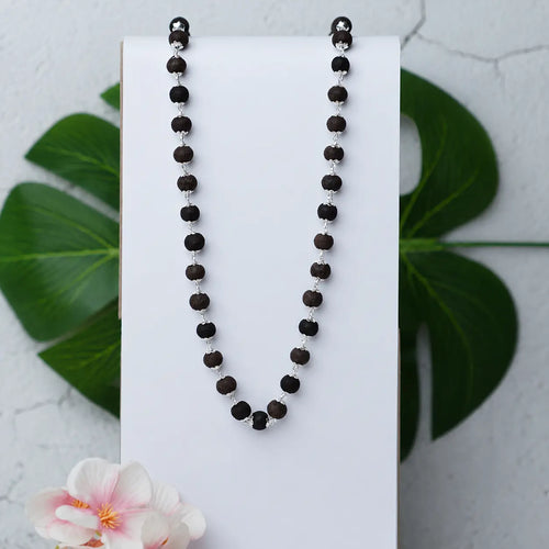 Silver Plated Eternal Karungali Mala - Natural Ebony Wood