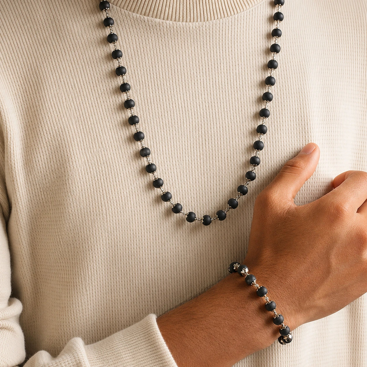 Premium Karungali Mala with Silver Caps | 100% Original Ebony Wood