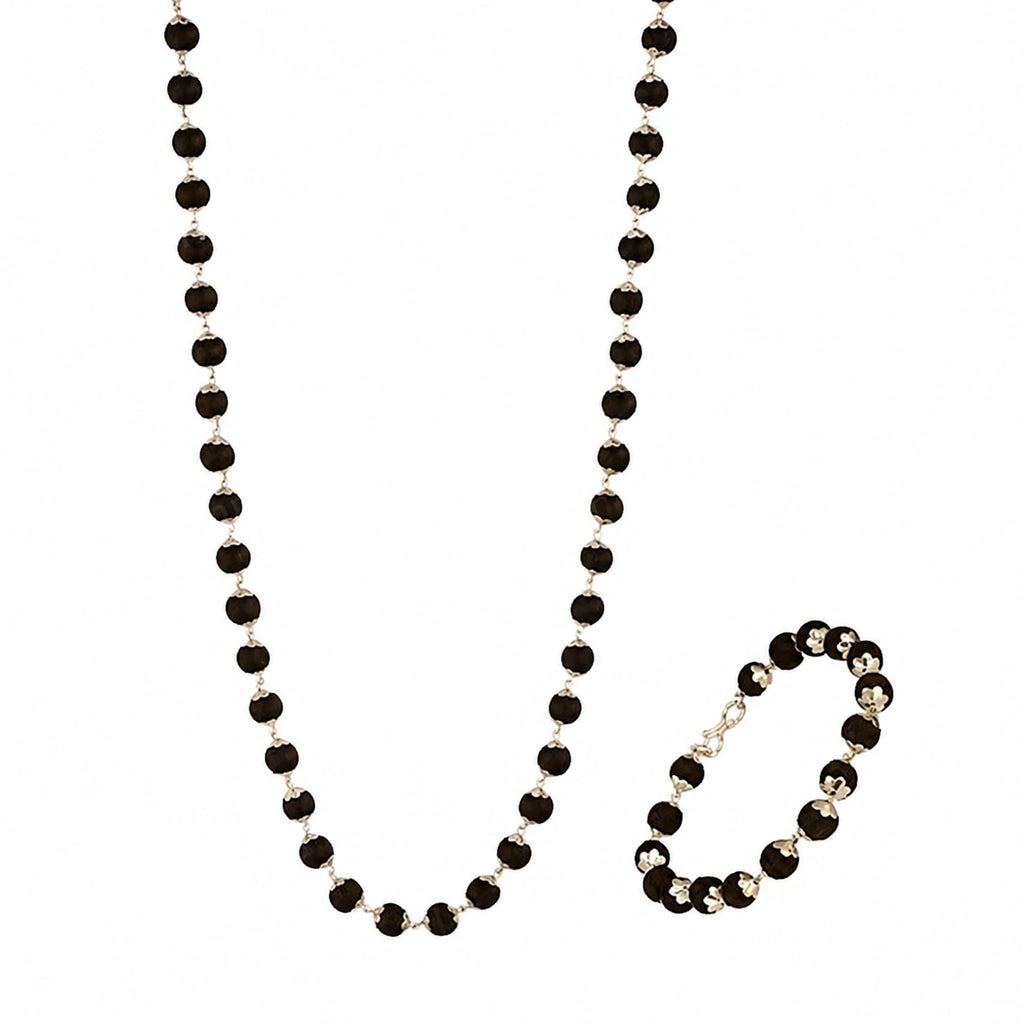 Premium Karungali Mala with Silver Caps | 100% Original Ebony Wood