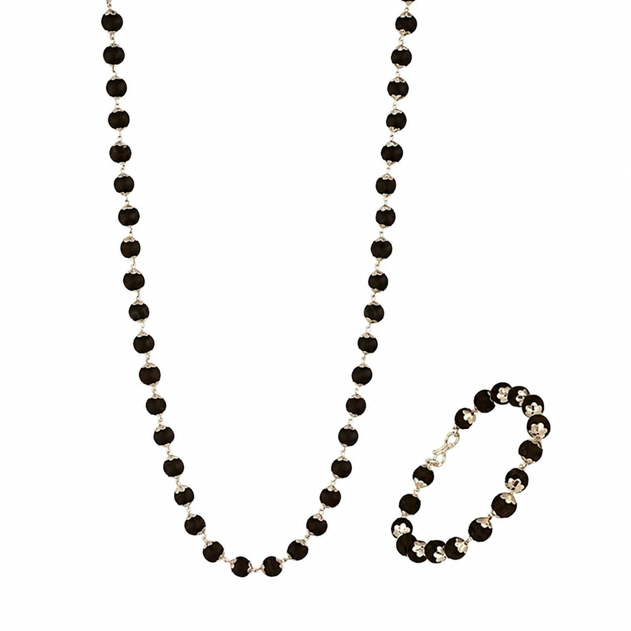Premium Karungali Mala with Silver Caps | 100% Original Ebony Wood
