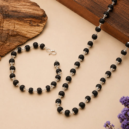 Premium Karungali Mala with Silver Caps | 100% Original Ebony Wood