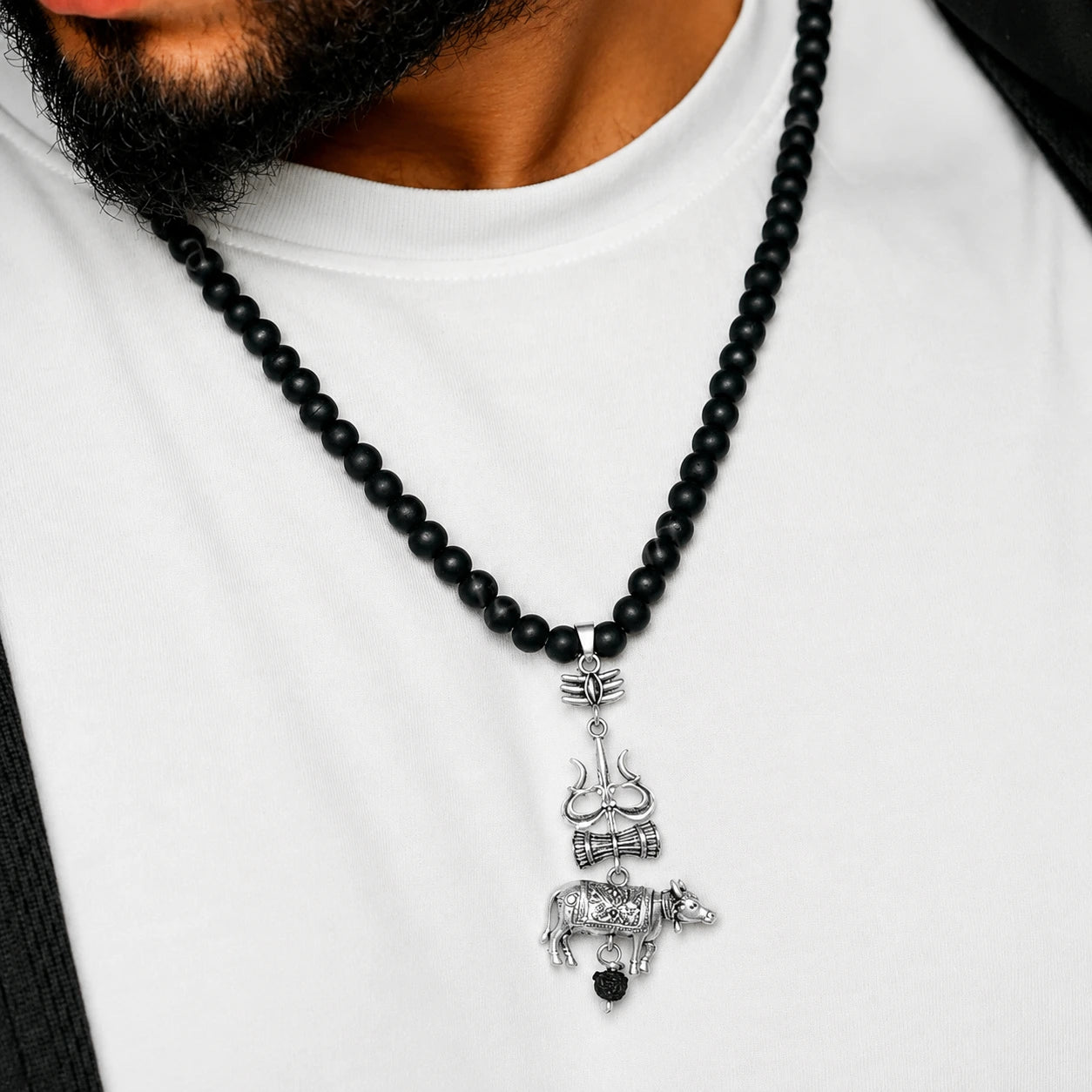 Karungali Mala with Shiv Trishul & Nandi Pendant