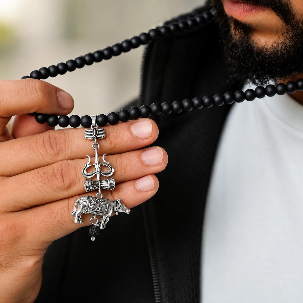 Karungali Mala with Shiv Trishul & Nandi Pendant