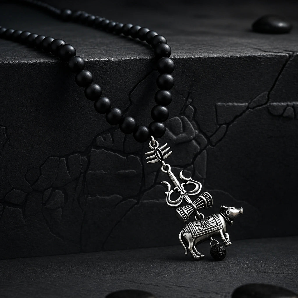 Karungali Mala with Shiv Trishul & Nandi Pendant