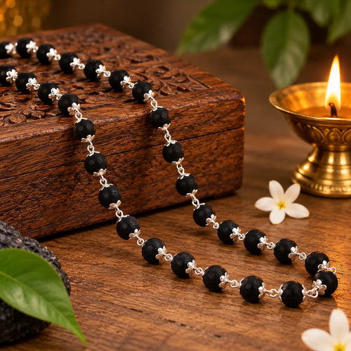 Premium Karungali Mala with Silver Caps | 100% Original Ebony Wood
