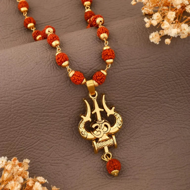 Divine Rudraksha Trishul Mala with Premium Gold Plating Finish