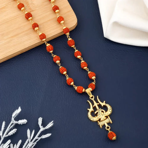 Divine Rudraksha Trishul Mala with Premium Gold Plating Finish