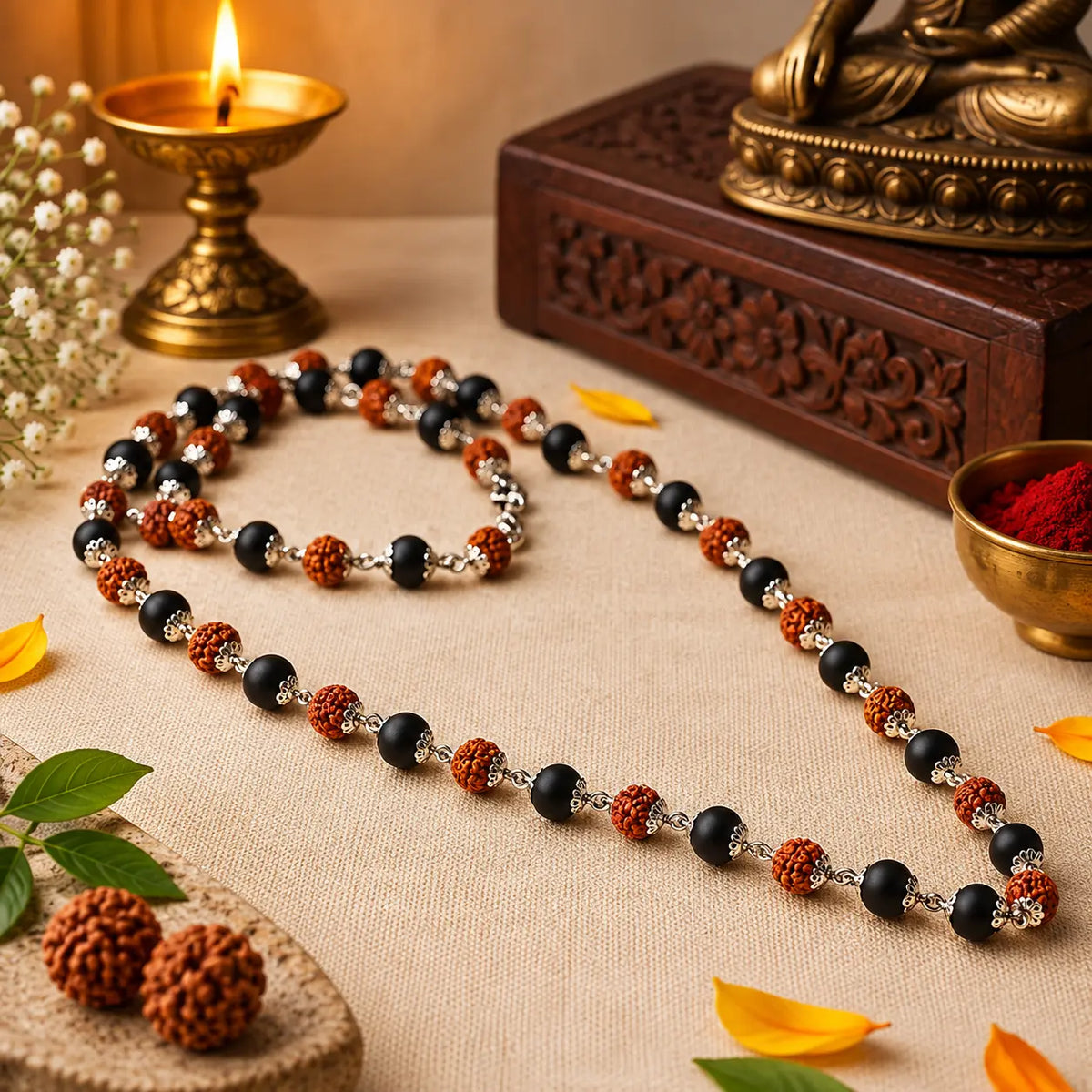 Divine Rudraksha & Karungali Mala with Premium Plating