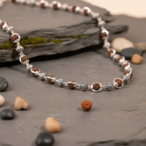 Rudraksha Capping Silver Mala (Om Beads) | Energy • Protection • Spiritual Strength